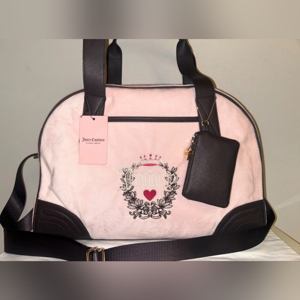 NWT JUICY COUTURE Heritage Velour Weekender Bag in Powder Blush Pink